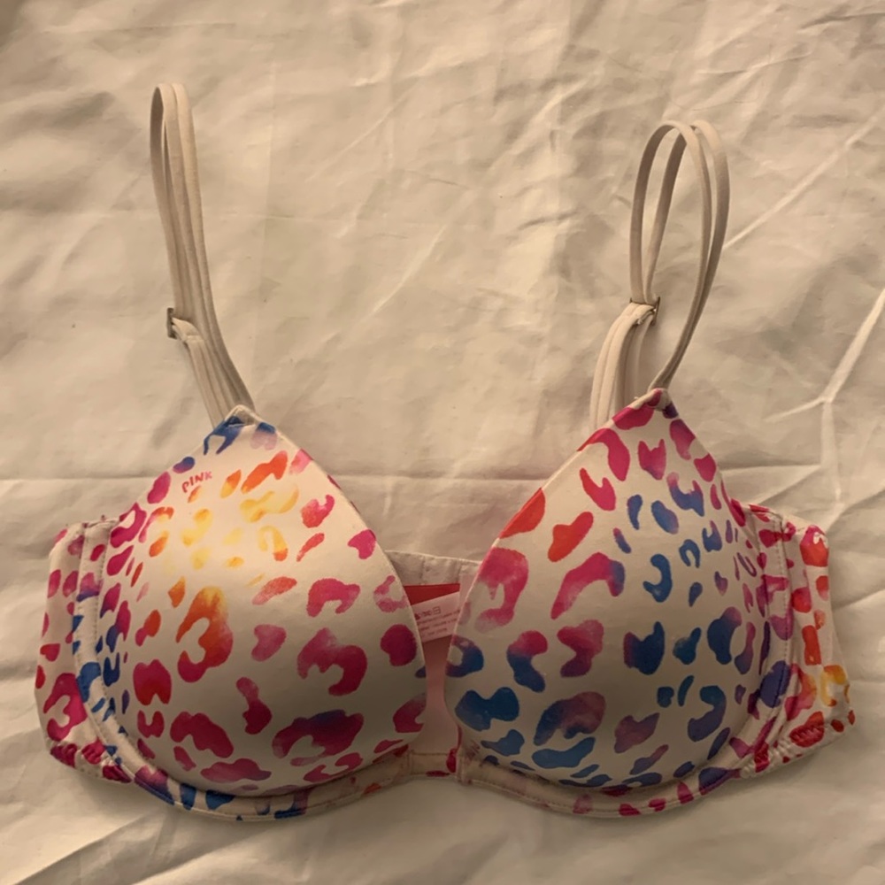 EUC PINK Rainbow Leopard Convertible Push-up Plunge Bra